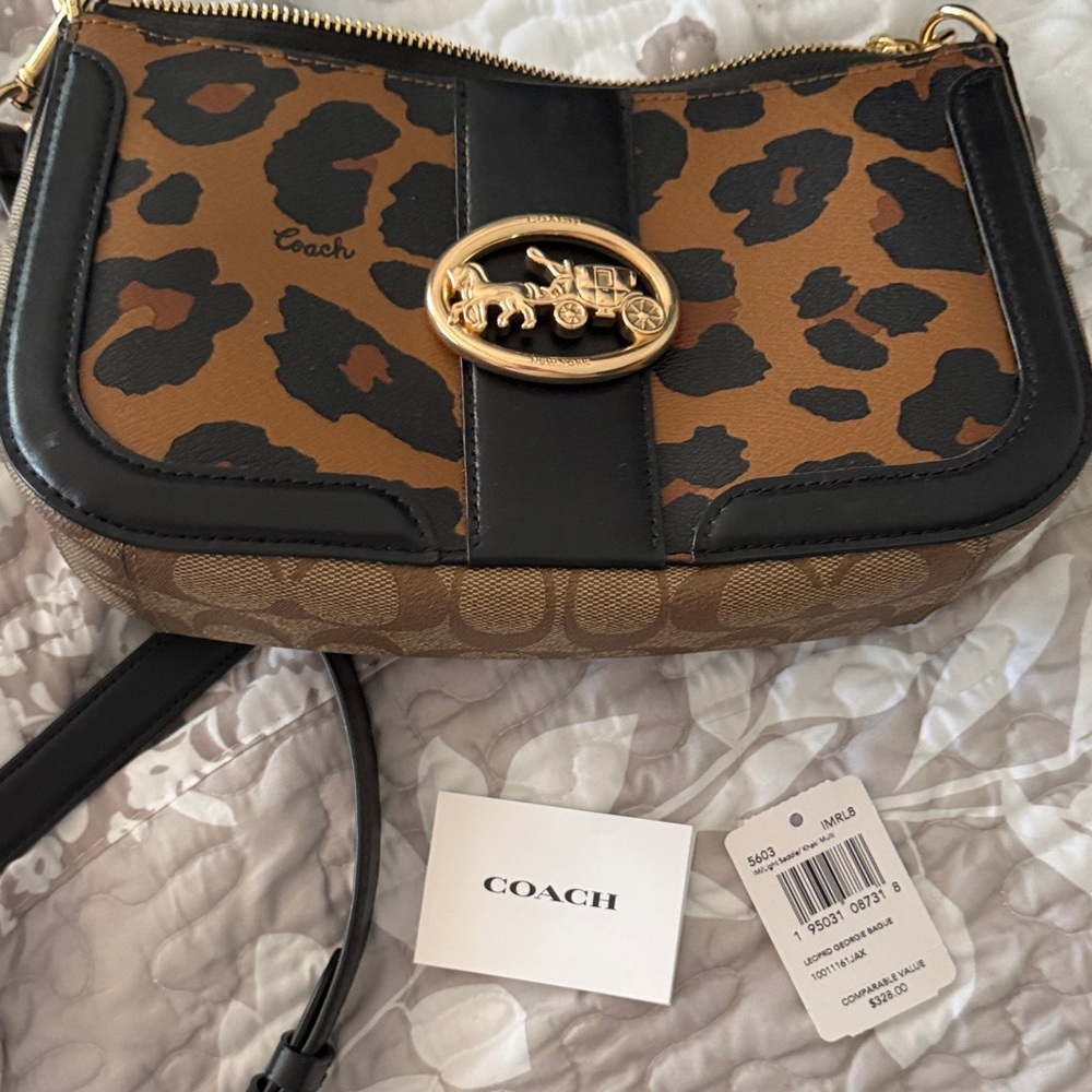 Coach Animal Print Crossbody Bag - Tan and Black